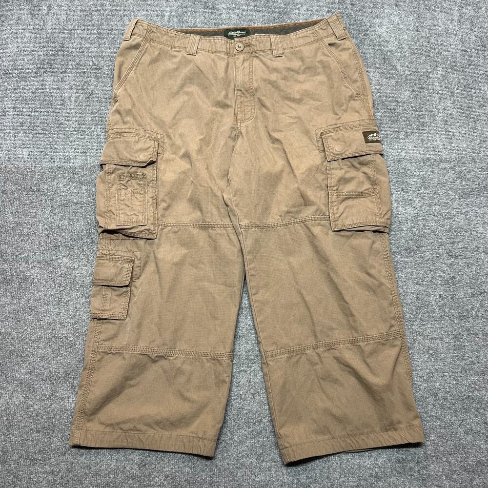 Eddie Bauer Cargo Utility Pants Mens 38x30 (REAL 38x25) Brown Cotton
